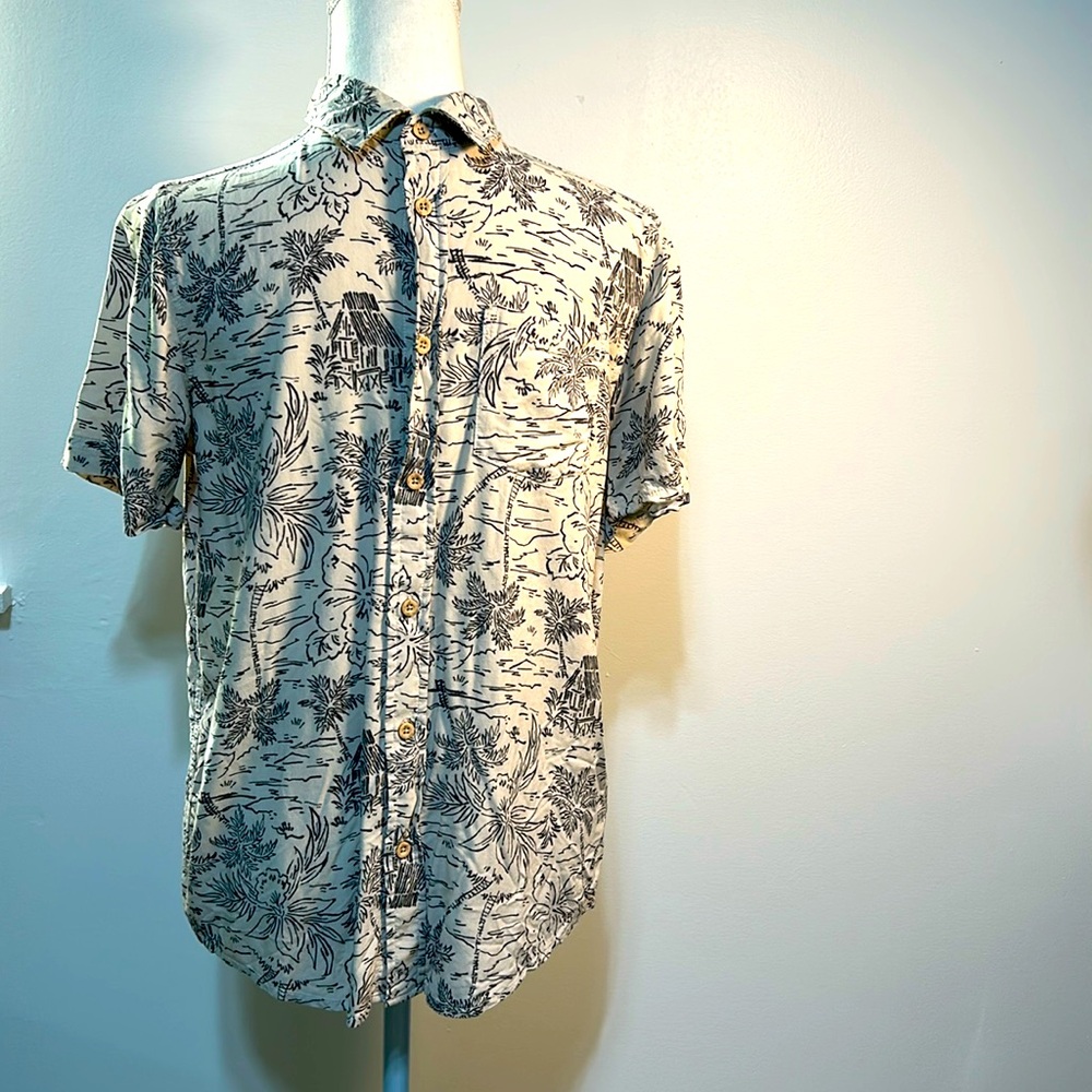 WONDER NATION Boys LG 10/12 (husky)Tropical HAWAIIAN Tan/Dark Grey Fun Shirt